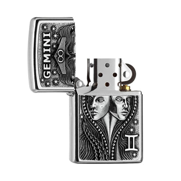 Zippo Lighter Gemini Zodiac Sign Street Chrome