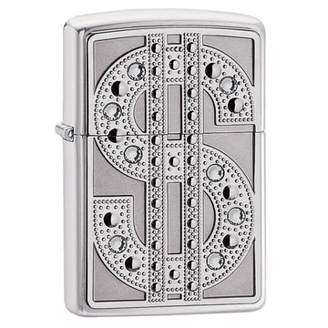 Zippo Chrome Dollar Bling Cigarette Lighter