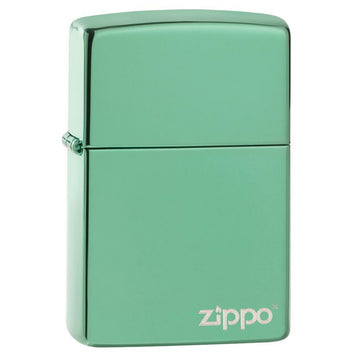 Zippo Classic High Polish Green Logo Lighter