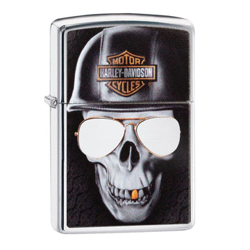 Zippo Harley-Davidson Polished Skull With Gold Tooth