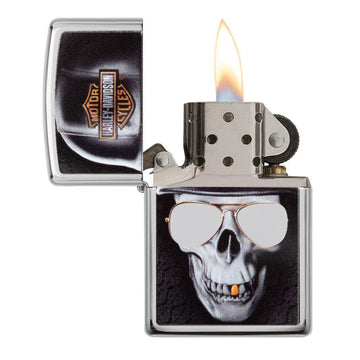 Zippo Harley-Davidson Polished Skull With Gold Tooth