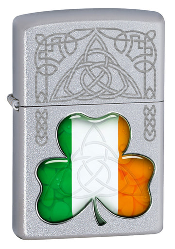 Zippo Satin Chrome Irish Flag Shamrock Lighter