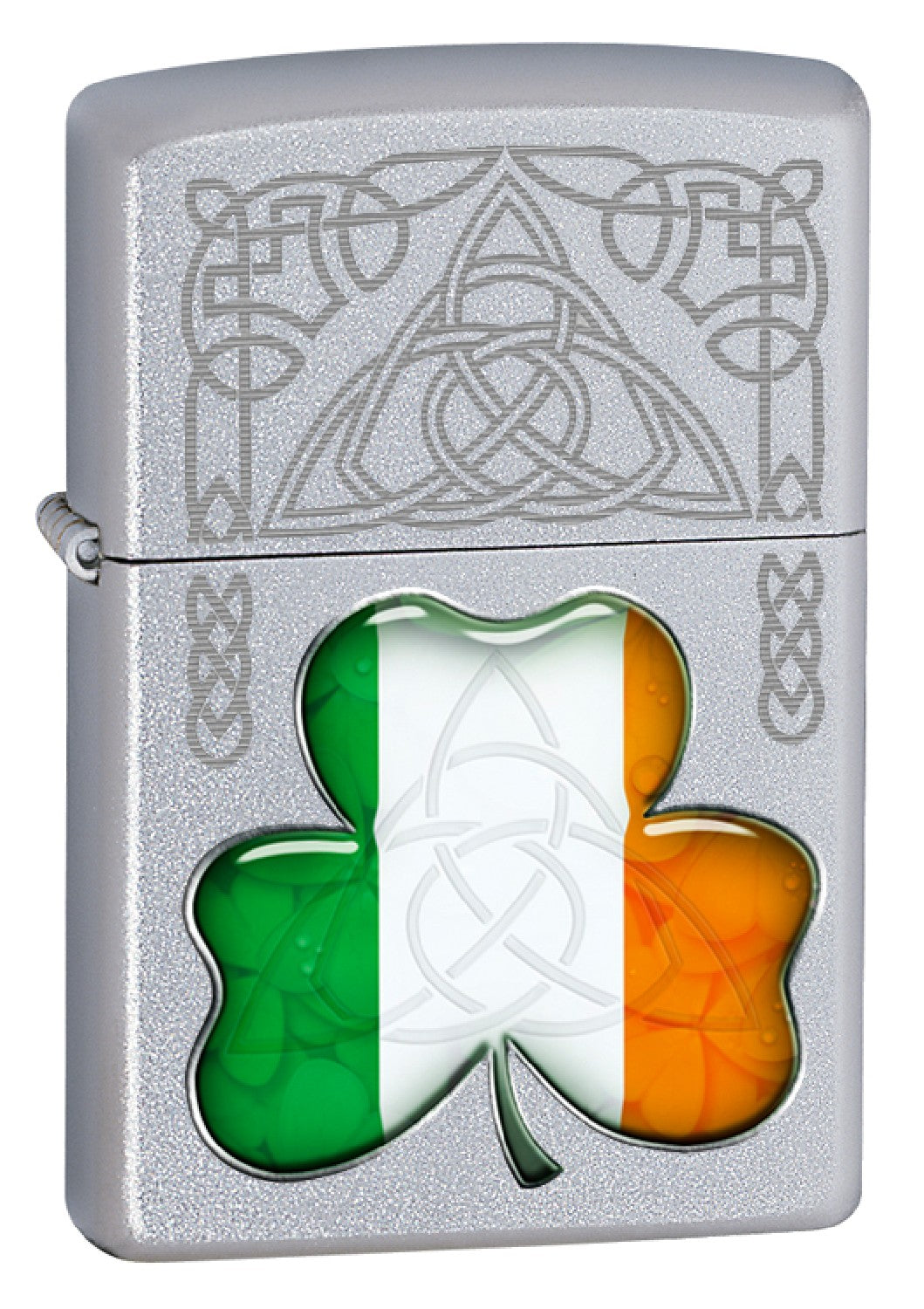 Zippo Satin Chrome Irish Flag Shamrock Lighter