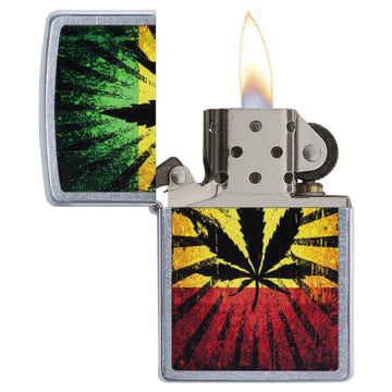 Zippo Rasta Leaf Street Chrome Windproof Flame Lighter