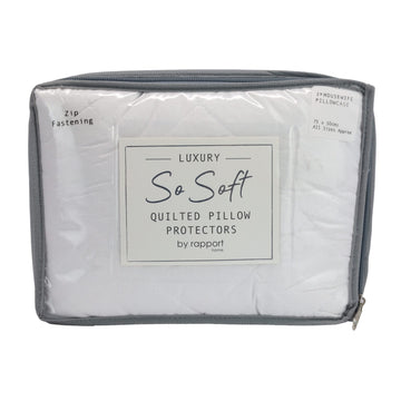 Zip Fastening Quilted Pillow Protectors Pair - White