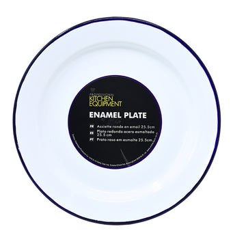 26cm White Finish Blue Rim Enamel Round Plate