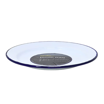 26cm White Finish Blue Rim Enamel Round Plate