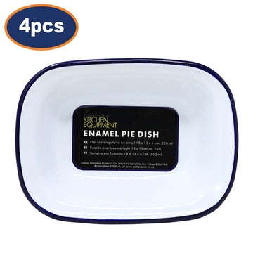 4Pcs White Finish Blue Rim Enamel Pie Baking Dishes