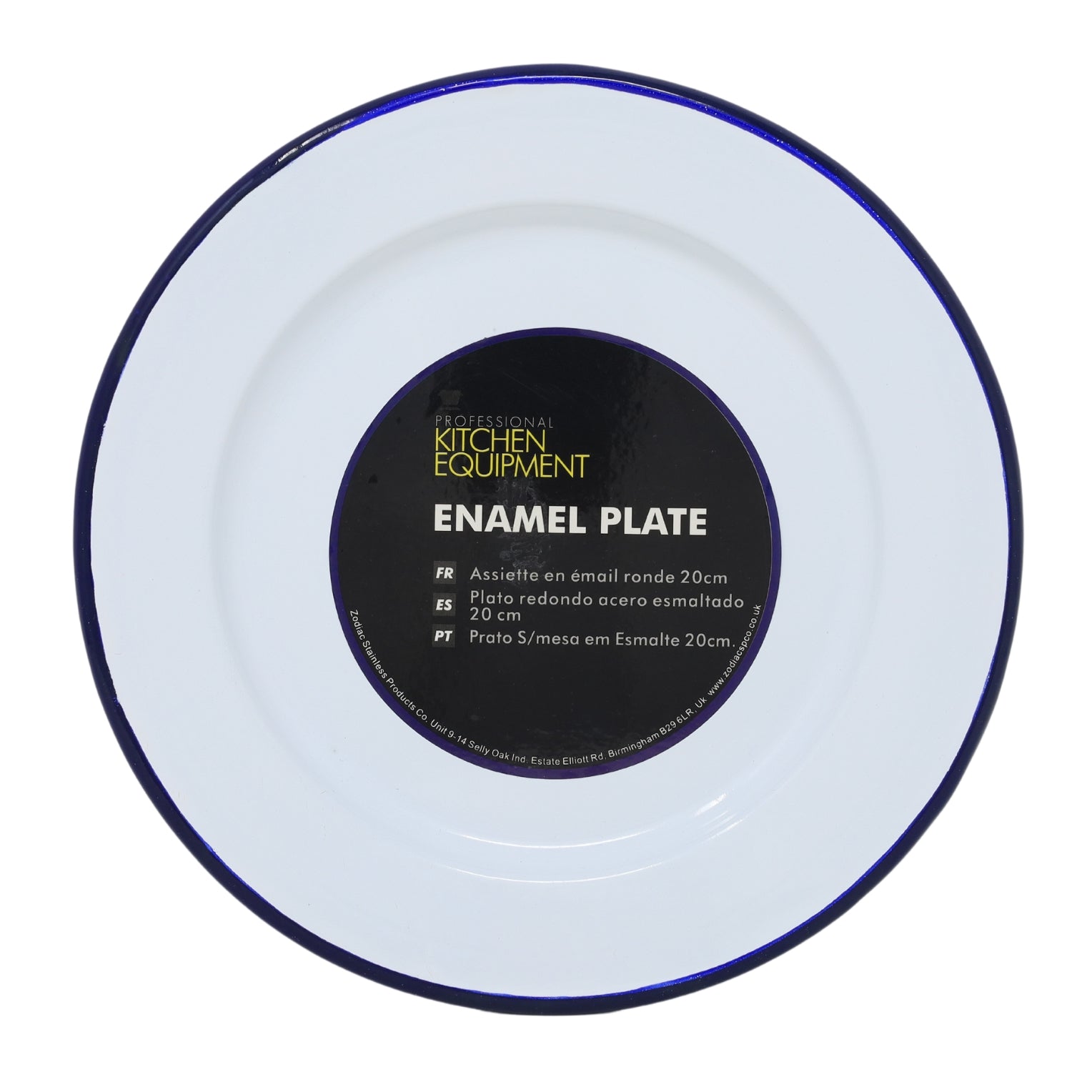 20cm White Enamel Blue Rim Plate