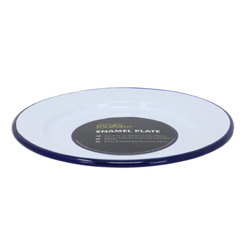 20cm White Enamel Blue Rim Plate