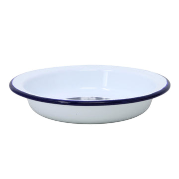 21cm White Finish Blue Rim Enamel Deep Round Plate