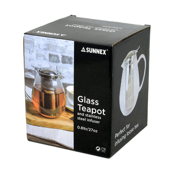 800ml Clear Glass Loose Leaf Tea Maker Teapot With Stainless Steel Infuser Lid