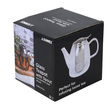 800ml Clear Glass Long Spout Tea Maker Teapot With Stainless Steel Infuser Lid