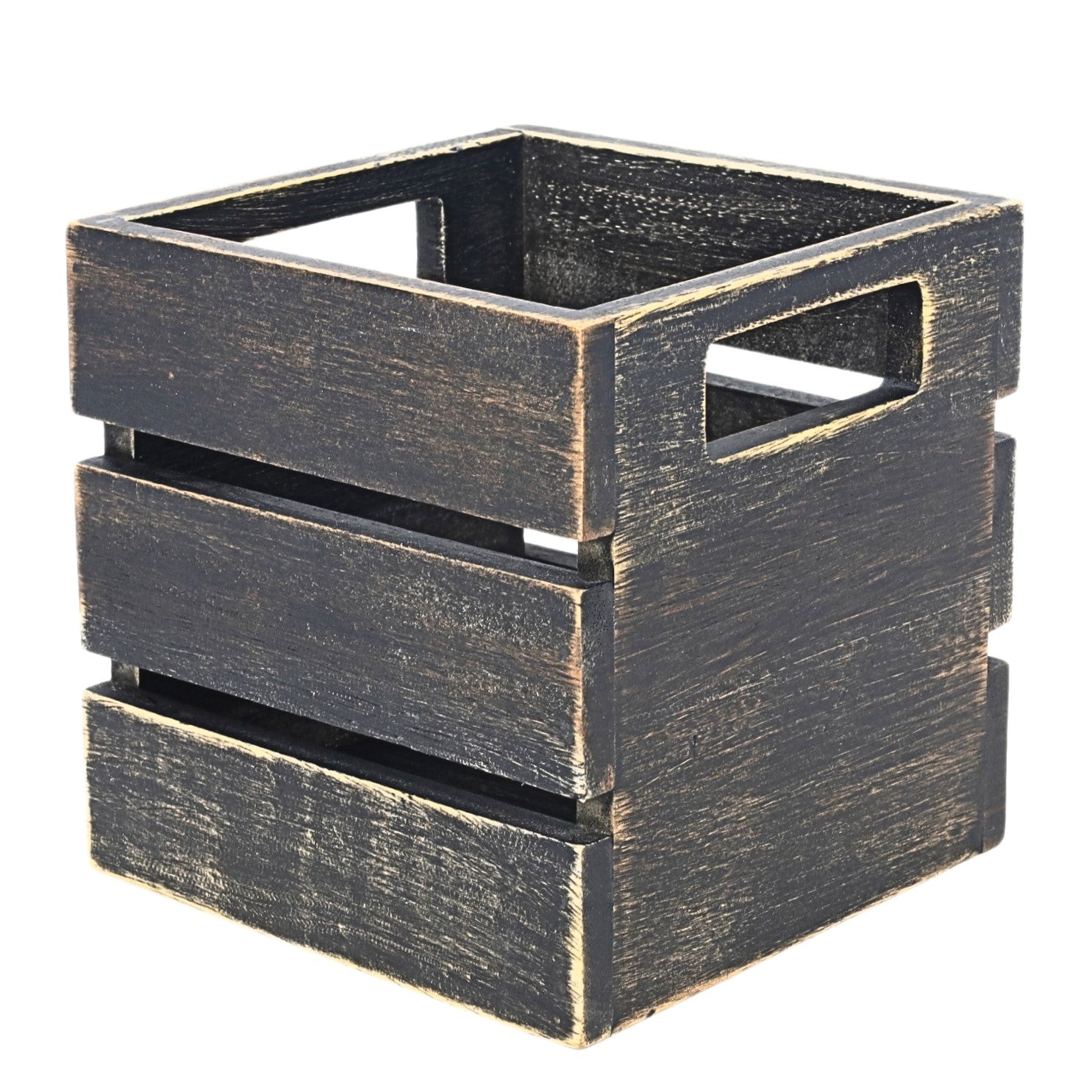 Natural Black Wash Mini Wooden Crate Storage Bin With Handles