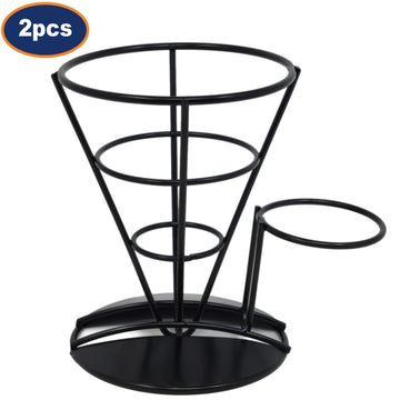 2Pcs French Fries Cone Stand With Sauce Dipper Holder