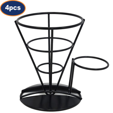 4Pcs French Fries Cone Stand With Sauce Dipper Holder