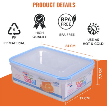 2Pcs 2.5L BPA Free Clip Lock Lid  Rectangular Food Storage Container