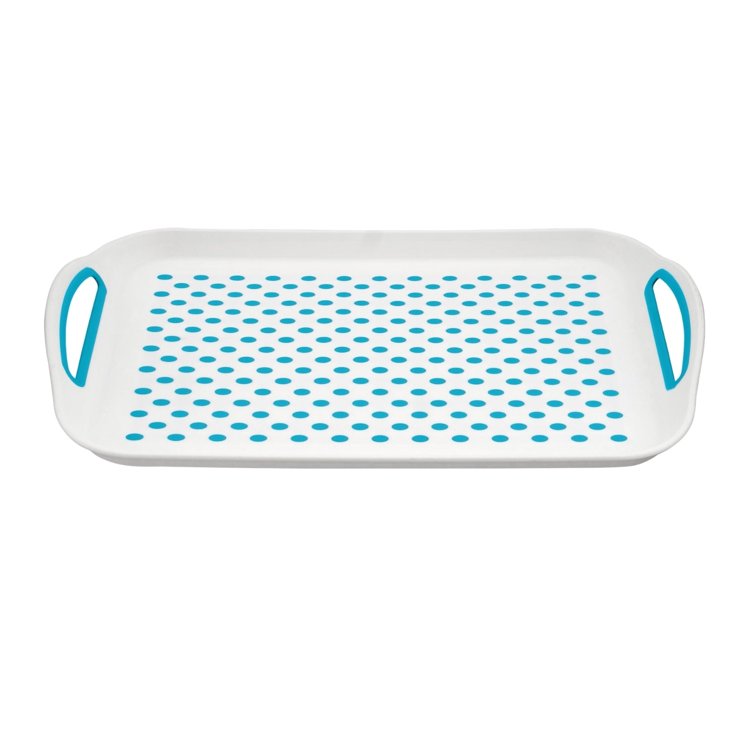 41cm Non-Slip Rectangular Plastic Dotted Blue Serving Tray