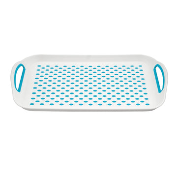 41cm Non-Slip Rectangular Plastic Dotted Blue Serving Tray