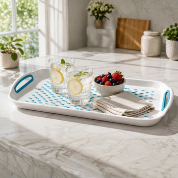41cm Non-Slip Rectangular Plastic Dotted Blue Serving Tray