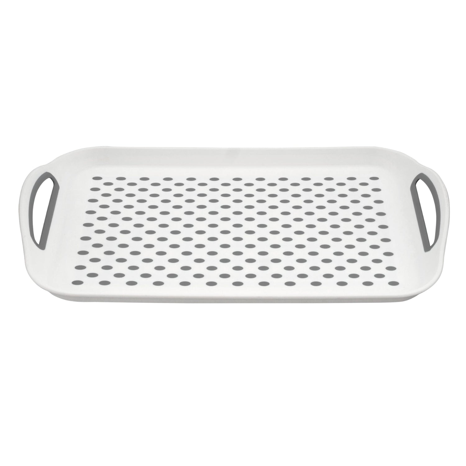 41cm Non-Slip Rectangular Plastic Dotted Grey Serving Tray