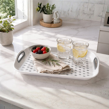 41cm Non-Slip Rectangular Plastic Dotted Grey Serving Tray