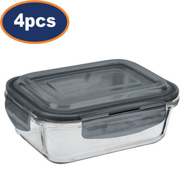 4Pcs 380ml Glass Clip Lock Food Storage Container with  Lid
