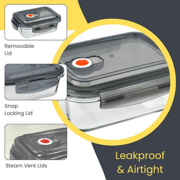 2Pcs 380ml & 620ml Vented Clip Lock Lids Glass Food Storage Containers Set