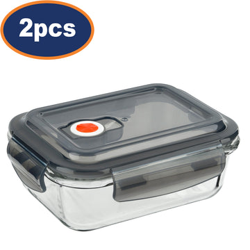 2Pcs 620ml Glass Clip Lock Food Storage Container with Vented Lid