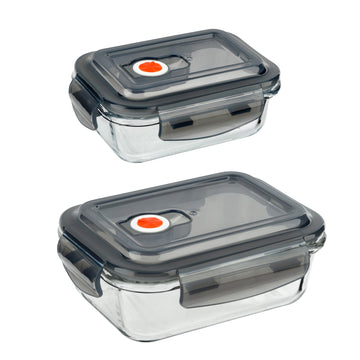 2Pcs 380ml & 620ml Vented Clip Lock Lids Glass Food Storage Containers Set