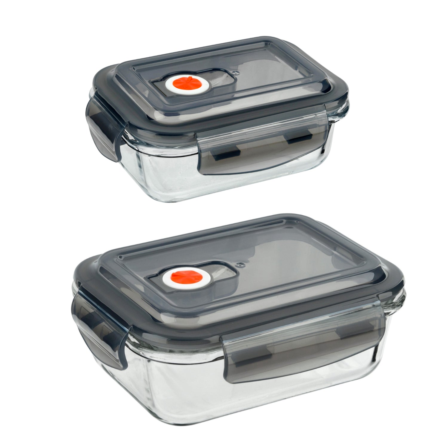 2Pcs 380ml & 620ml Vented Clip Lock Lids Glass Food Storage Containers Set
