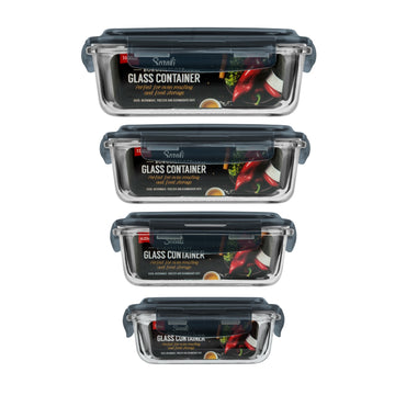 4Pcs 380ml 620ml 1.1L 1.6L Clip Lock Lids Glass Food Storage Containers Set