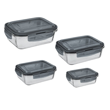 4Pcs 380ml 620ml 1.1L 1.6L Clip Lock Lids Glass Food Storage Containers Set