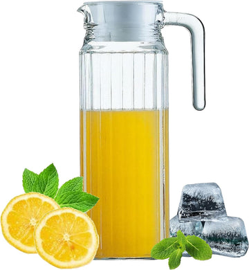 2Pcs 1L Clear Glass Water Pitcher Fridge Jug w/ Lid