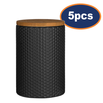 5pcs Dolomite Black Hex Canister Wooden Lid Storage Jar