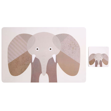 Effy Set of 2 Elephant Plastic Placemats & Coaster for Kids