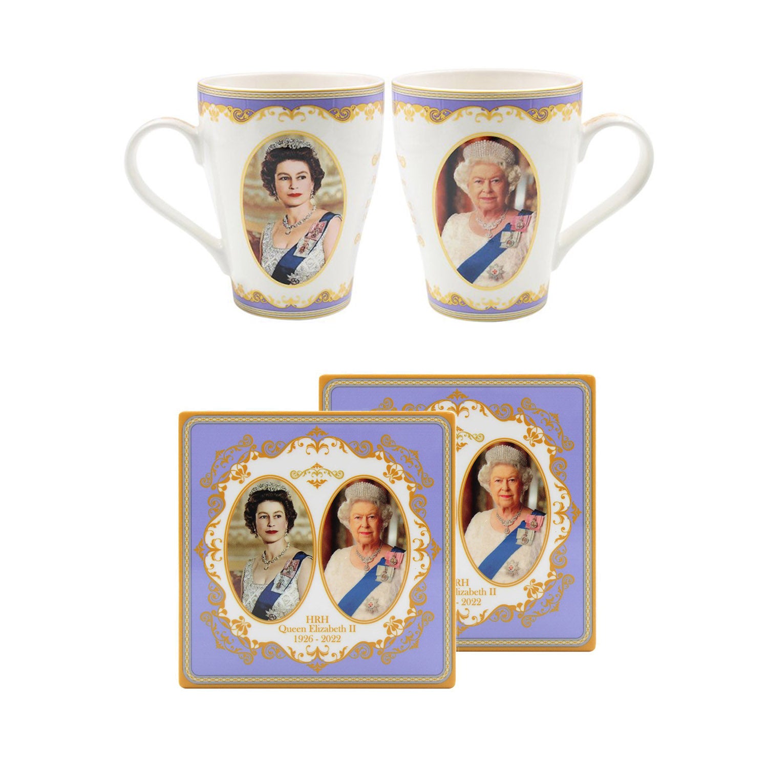 4pcs Queen Elizabeth II Mugs 350ml & Ceramic Coaster Commemorative