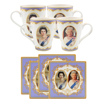 8pc Set Queen Elizabeth II Mugs 350ml & Ceramic Coaster Commemorative