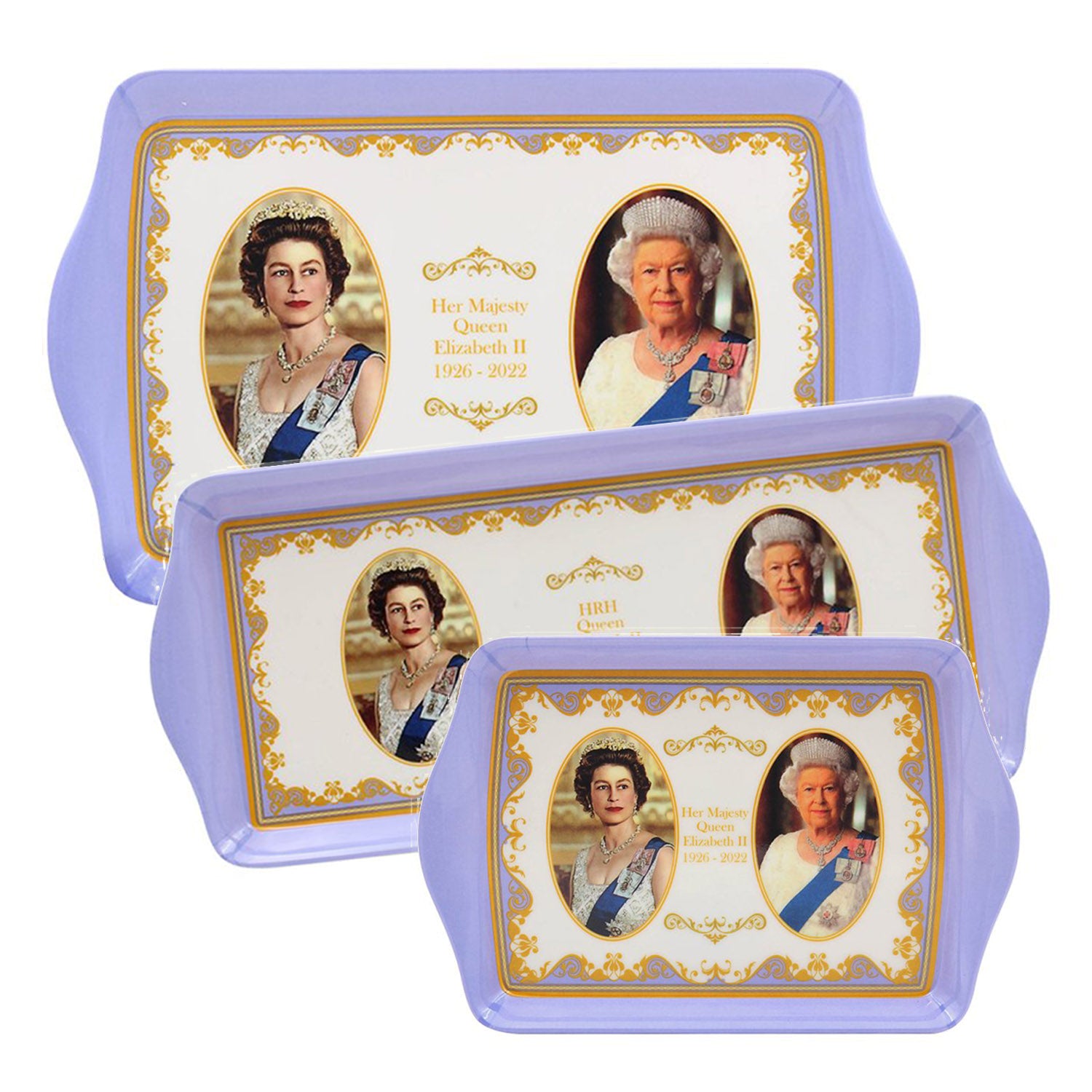 Queen Elizabeth II 3pc Small/Med/Large Serving Trays Her Majesty Commemorative