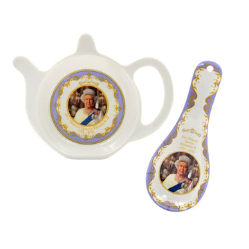 Queen Elizabeth II Tea Bag Tidy and Spoon Rest Her Majesty Commemorative Set