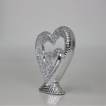 24cm Silver Sparkle Heart Sculpture Diamante