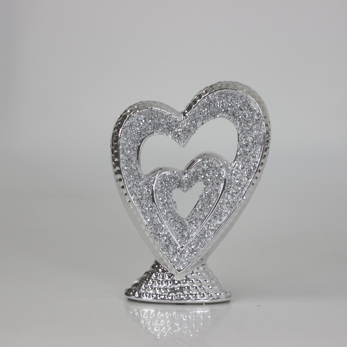 24cm Silver Sparkle Heart Sculpture Diamante - Bonnypack