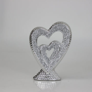 24cm Silver Sparkle Heart Sculpture Diamante - Bonnypack