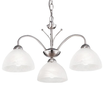 3 Light Satin Silver Ceiling Pendant Light With White Glass Shade
