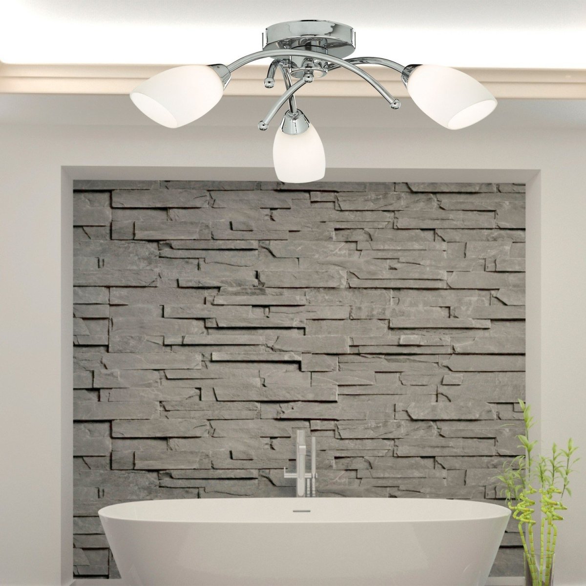 3 Lights LED White Glass Shades Flush Bathroom Kitchen Ceiling Light - Bonnypack