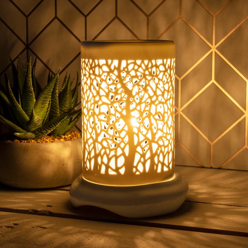 White Ceramic Wax Melt Electric Burner Lamp Tree Silhouette