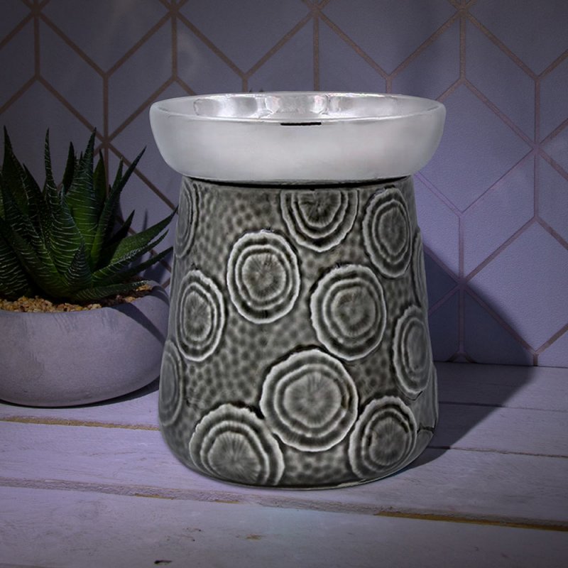 Grey Circle Ceramic Fragrance Wax Melt Electric Burner Cylinder Lamp