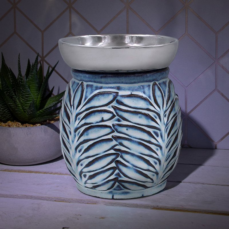 Blue Leaf Ceramic Fragrance Wax Melt Electric Burner Cylinder Lamp