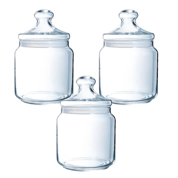 3Pcs 1.5L Glass Storage Jar Airtight Push Top Seal Canister - Bonnypack