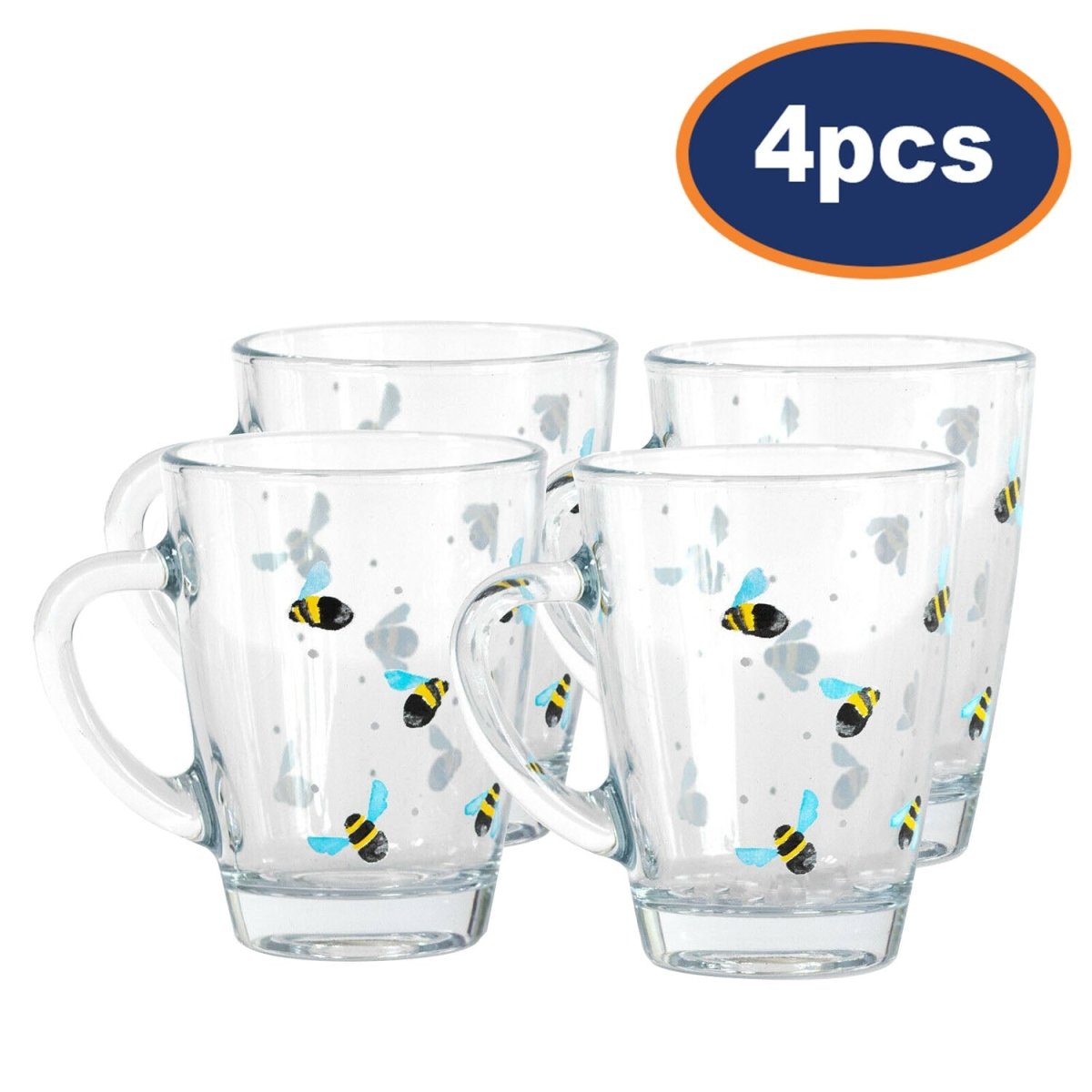 4pcs Sweet Bee Print Decorated Glass Mugs - Bonnypack